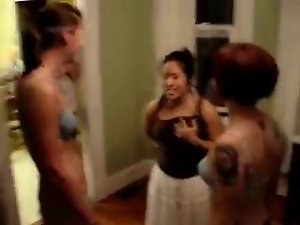 3 lasses slapping each others knockers in this Titty Wars game