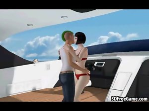 Foxy 3D dark haired honey getting grinded on a boat