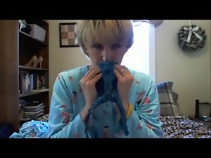 filthy bitch displays filthy panties on cam and toys